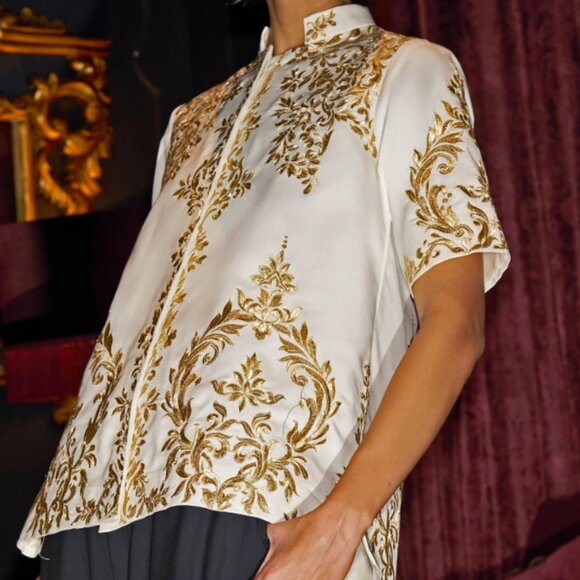 Metallic Embroidered Ivory Shirt - Picture 2 of 4